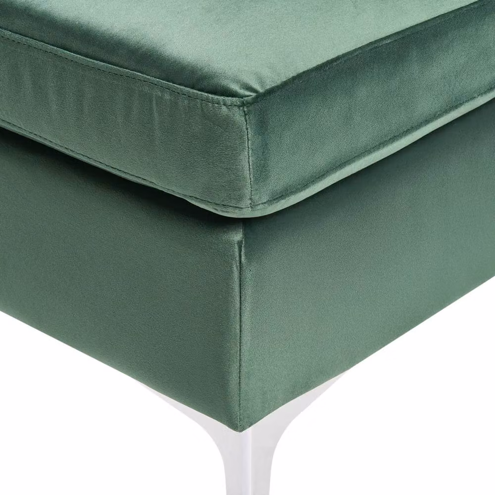 Wyld and Coco Green Velvet Rectangular Ottoman with Silver Metal Legs – 5