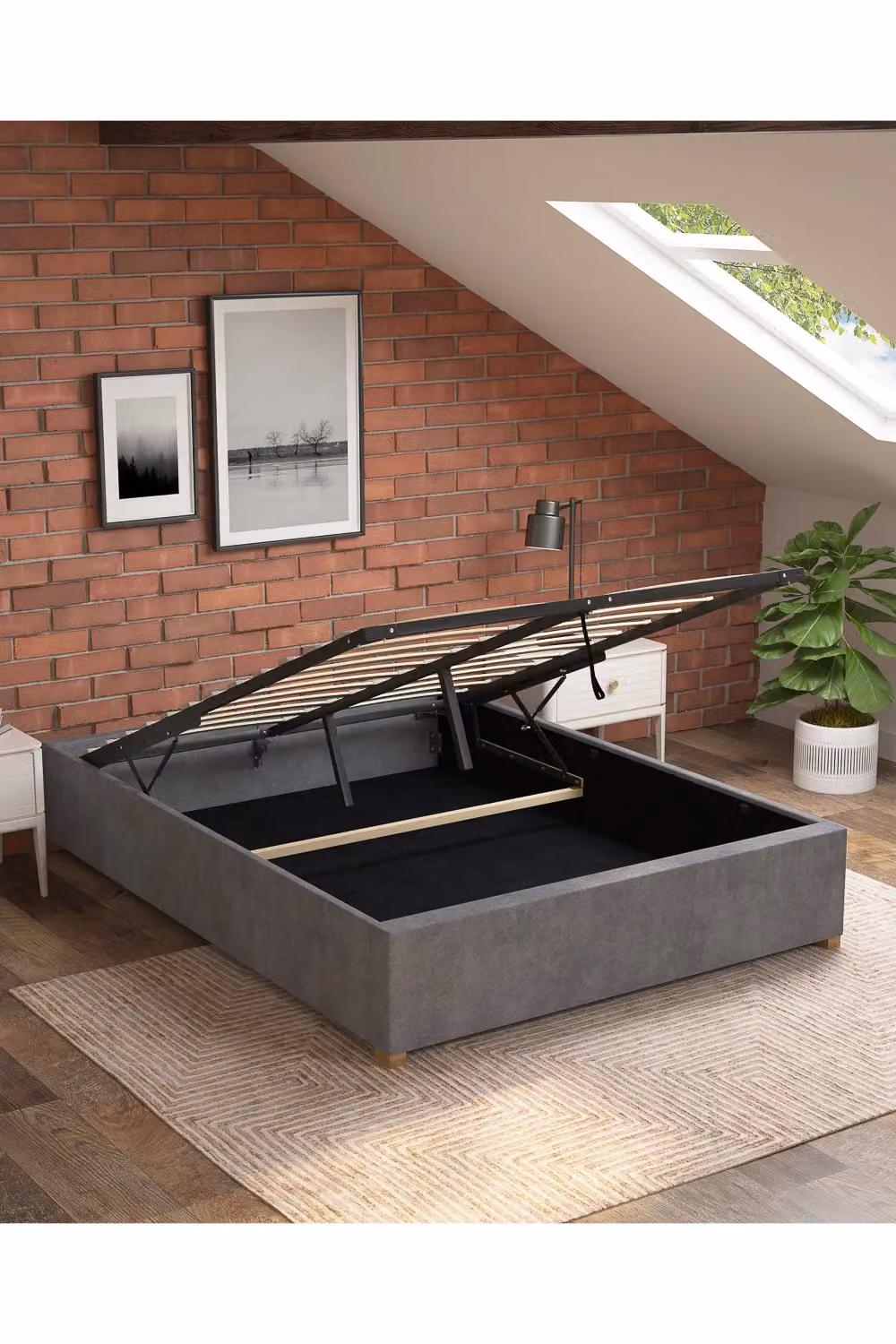 Aspire Upholstered Platform Ottoman Bed Frame in Grey Plush Velvet, W/D/H: 120 x 200 cm – 3