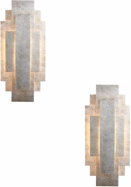 Loops 2 Pack Antique Silver Leaf Panel Wall Light Twin G9 LED Decorative Sconce in Metal