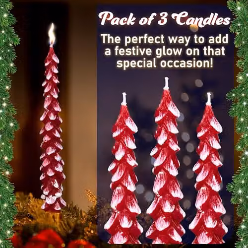 Deco Express Christmas Tree Dinner Candle Set in Red and White – 5