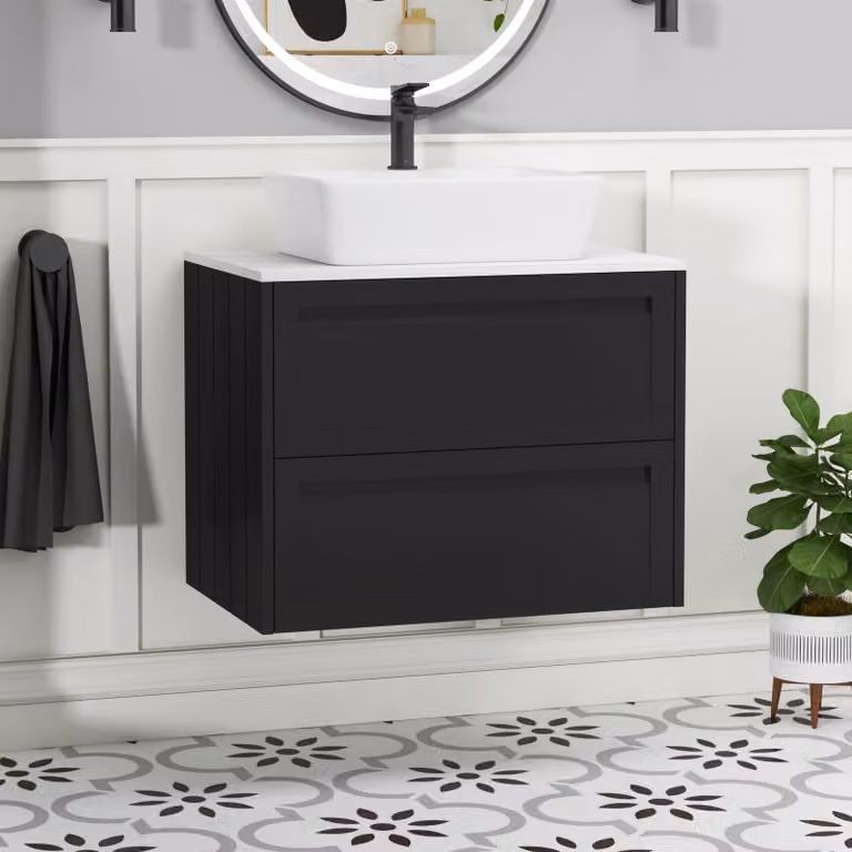 Royal Bathrooms Elmore Wall Hung Vanity Unit with Cube Basin in Matt Nocturne Black