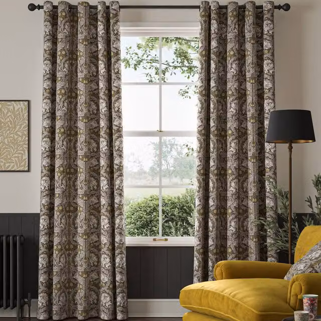 William Morris At Home African Marigold Made to Measure Blackout Eyelet Curtains in Grey and Multicolour Floral Cotton