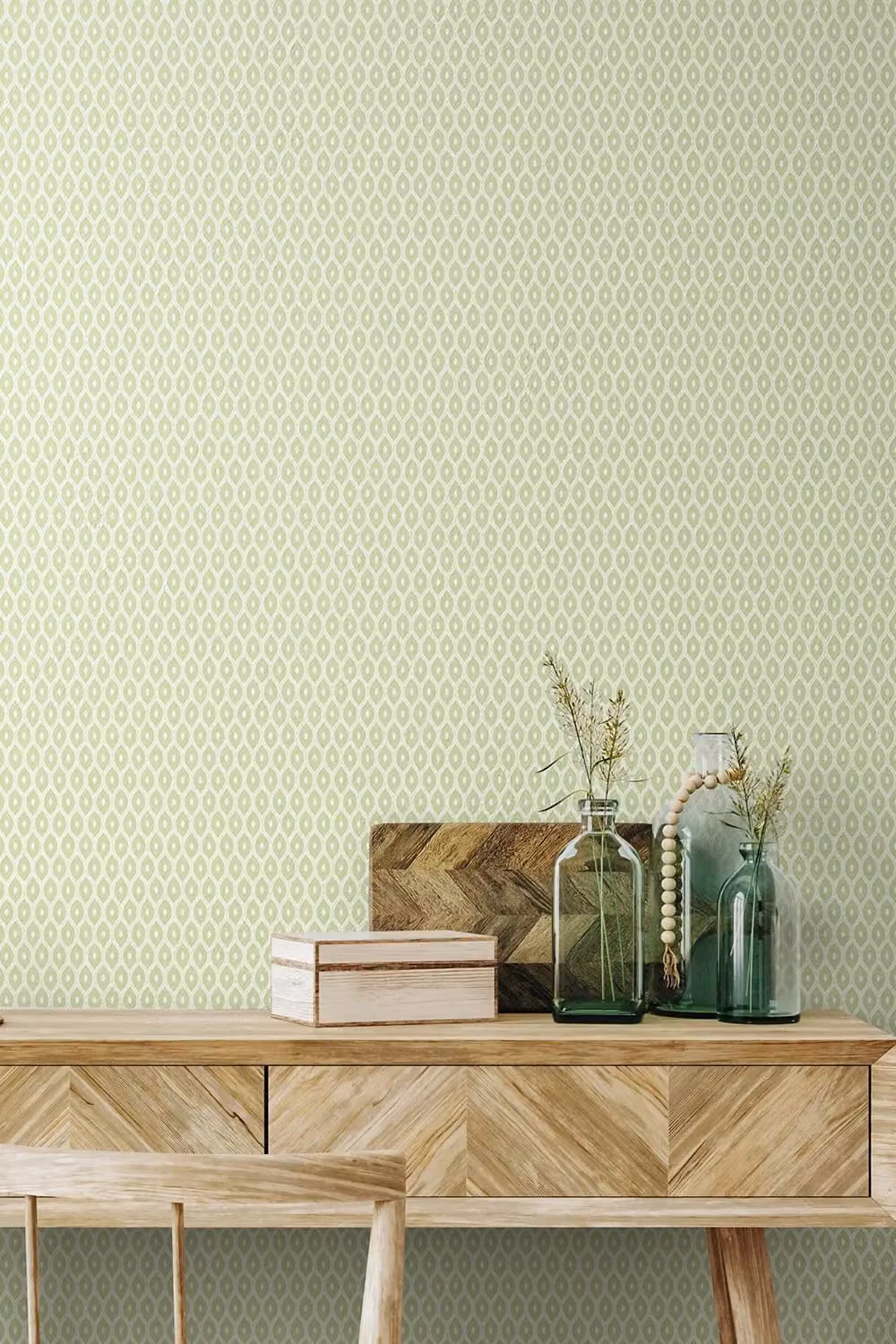 Hoopla Walls Tiny Ogee Apple Green Geometric Abstract Art Deco Wallpaper, 10m Roll – 2