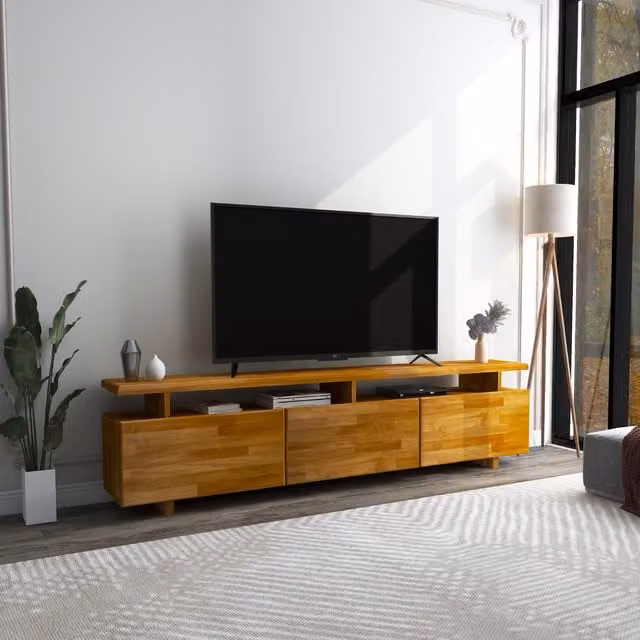 Destina Home Magnus Modern Solid Wood TV Stand and Media Console in Oak and Brown