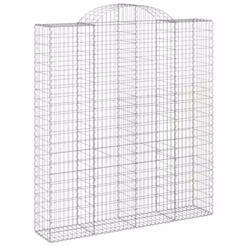 vidaXL 14-Piece Arched Gabion Baskets in Silver Galvanised Steel, W/D/H: 200 x 50 x 220/240 cm