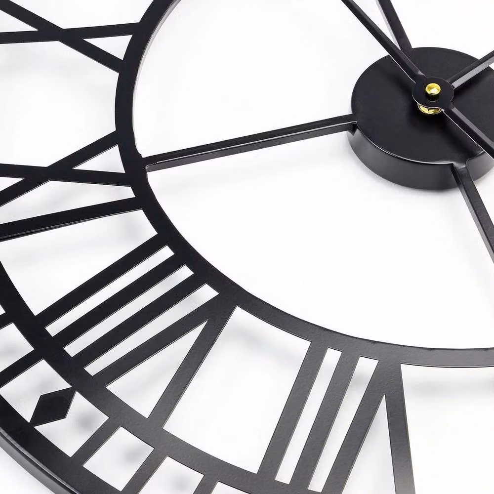 NESTLUNE Black Metal Roman Numeral Round Wall Clock, W: 60 cm, H: 60 cm – 3