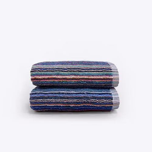 Odyssey 2 x Recycled Cotton Hand Towel Set, Multicolour Striped, 400GSM, W: 50 cm, H: 80 cm – 1