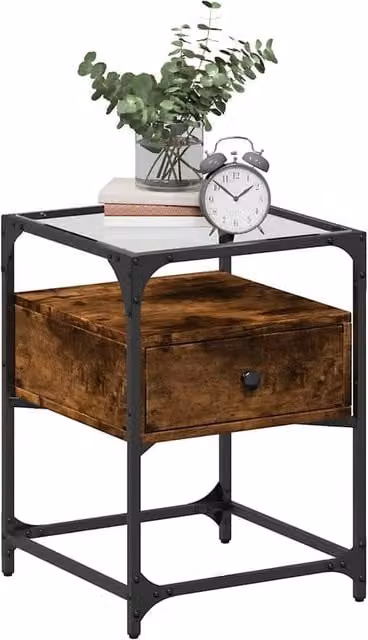 Berkfield Home Decorative Bedside Cabinet in Smoked Oak Brown, W/D/H: 40 x 40 x 55 cm – 1
