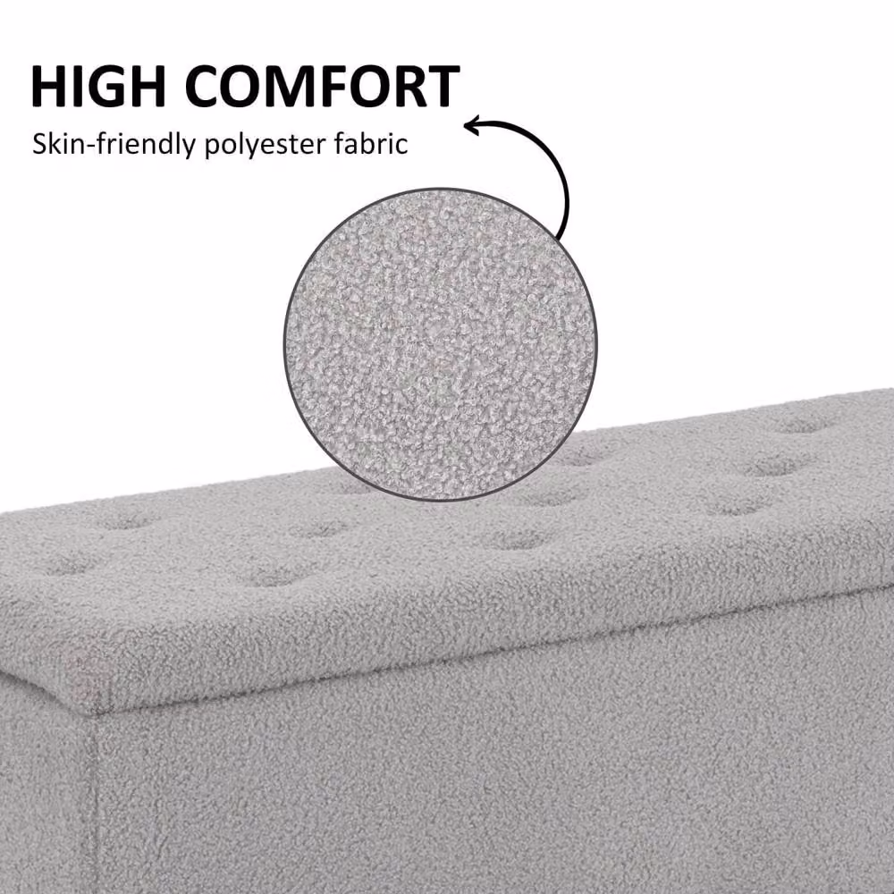 Wyld Haus Vemovi Grey Fabric Storage Ottoman Bench with Wooden Legs – 6