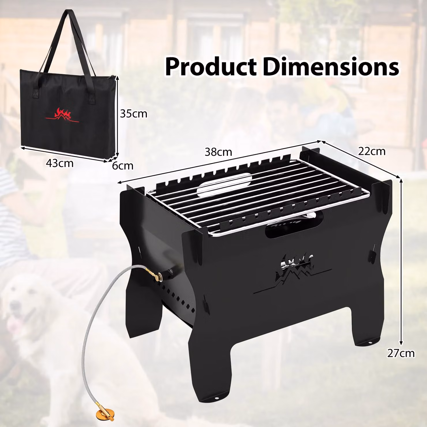 Gymax Dual Fuel Butane Gas Countertop Camping Grill and Firepit in Black with Carrying Bag – 5