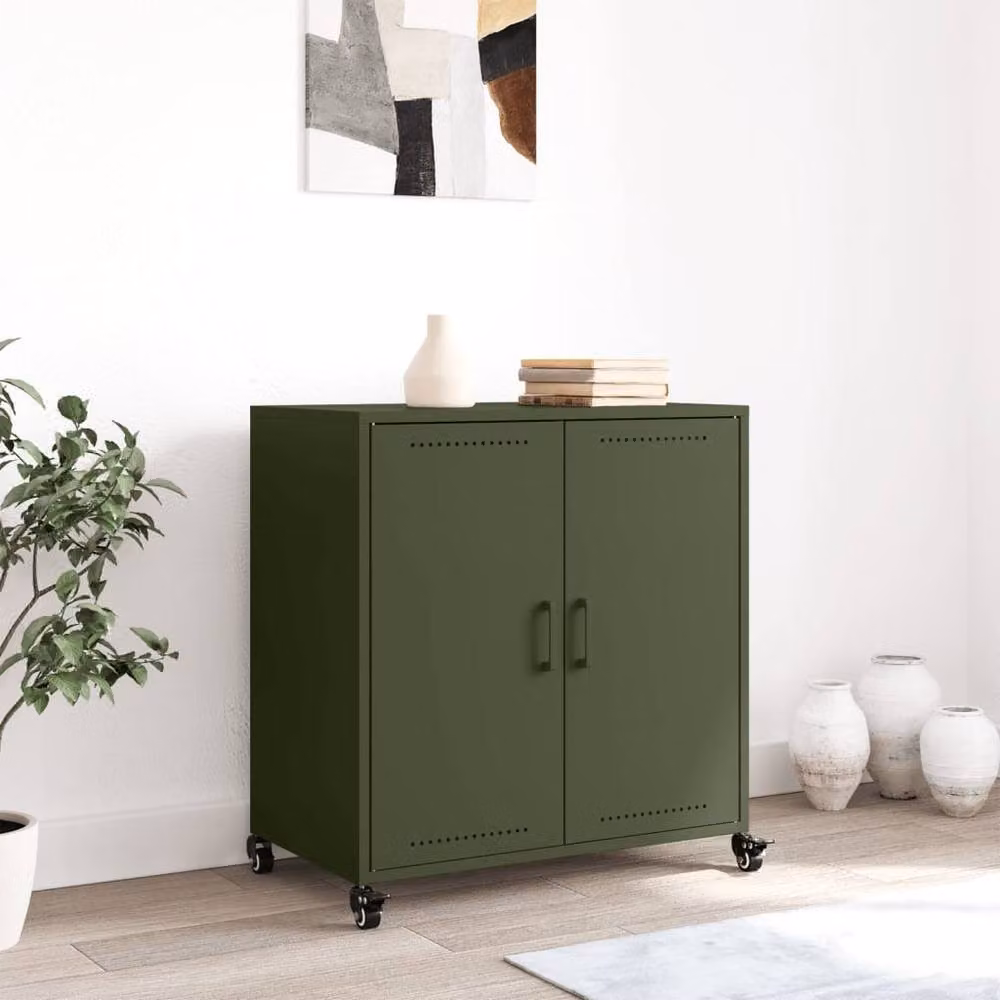 Berkfield Home Industrial Metal Sideboard in Matt Olive Green, W: 68.5 cm, D: 39 cm, H: 72 cm – 2
