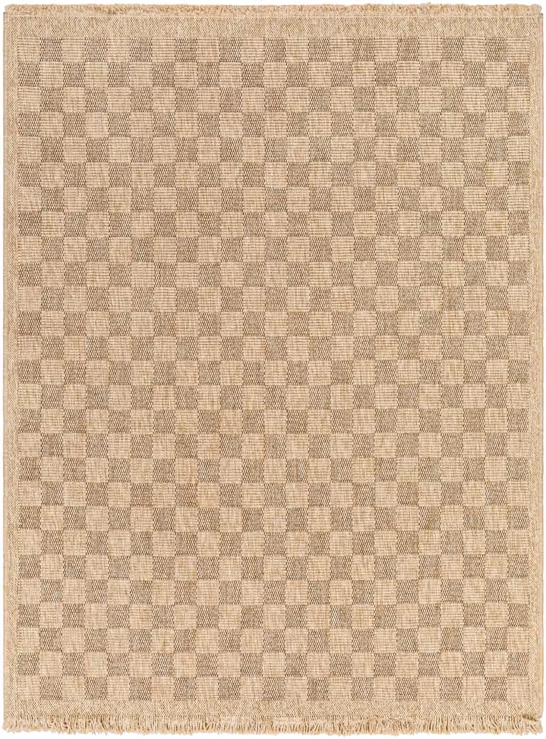 Livabliss Mirage-Cottage Checkerboard Jute-Look Indoor and Outdoor Rug in Brown with Fringes, W: 120 cm, D: 170 cm