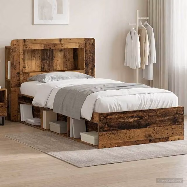 Berkfield Home Modern Bed Frame with Storage Drawers in Old Wood Brown, W: 75 cm x L: 190 cm