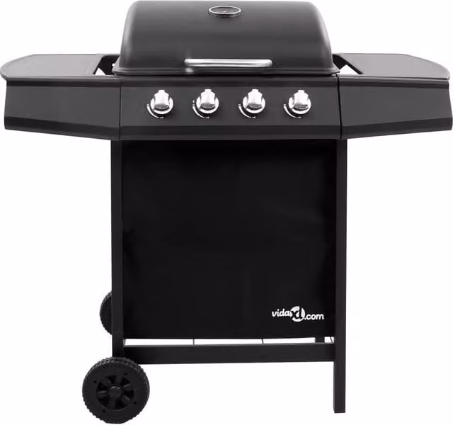 Berkfield Home 4 Burner Gas BBQ Grill with Thermometer and Wheels, Black