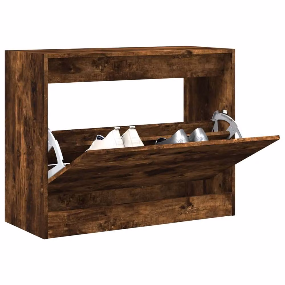 Berkfield Home Smoked Oak Shoe Cabinet in Brown, W/D/H: 80 x 34 x 63 cm – 2