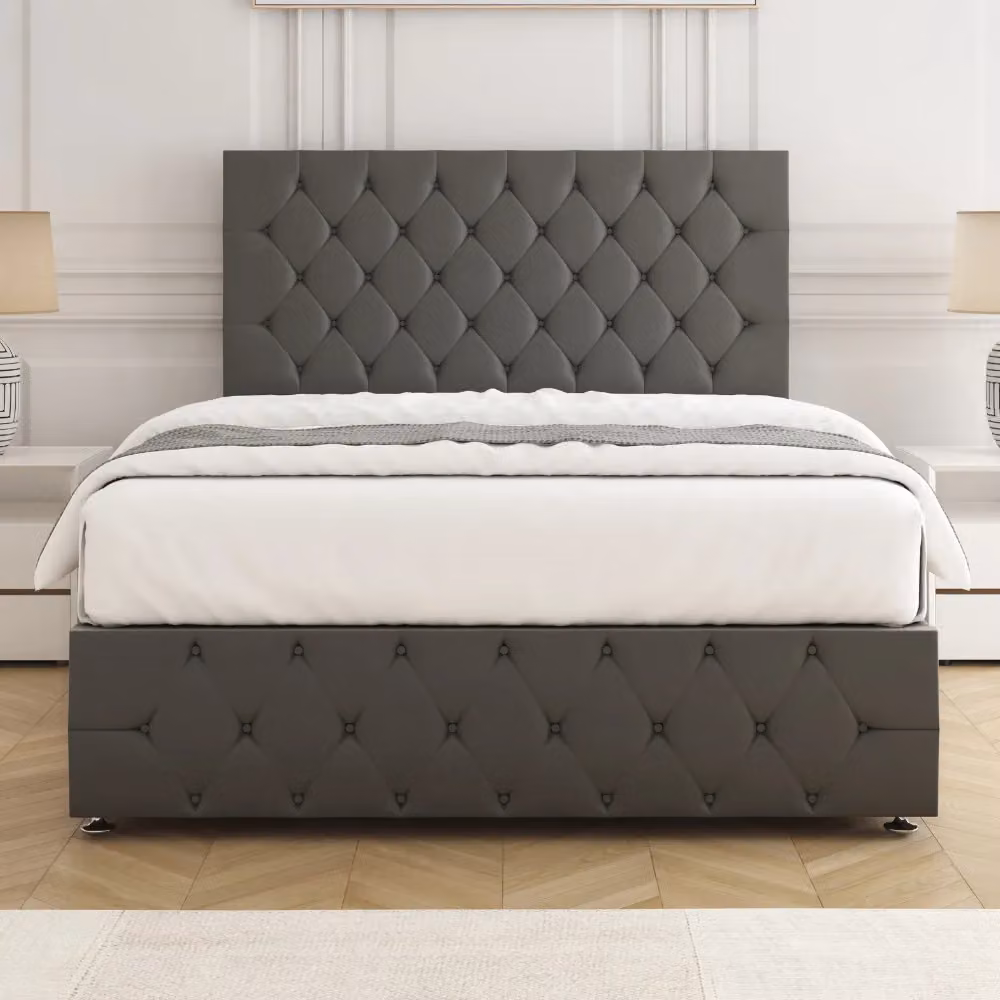 BSSPOKE Mulberry King Size Plush Velvet Divan Bed with 24 inch Headboard in Grey, W/D/H: 180 x 200 cm – 2