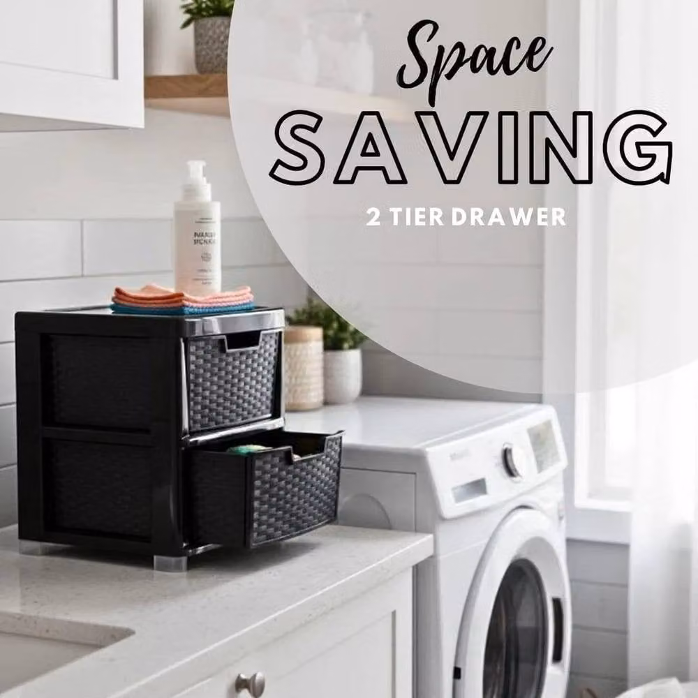 FORGEVIO 2 Tier Plastic Storage Drawer Cabinet Unit in Black – 5