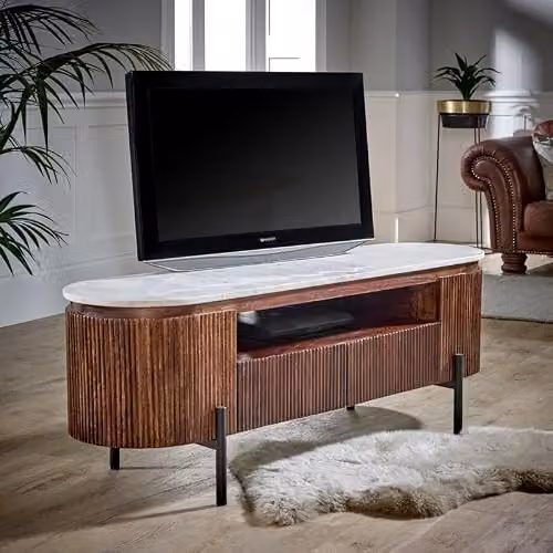 Adorable Lifestyle Modern Brown Opal TV Cabinet with Stone Top and Metal Legs, W: 140 cm, D: 40 cm, H: 50 cm – 2