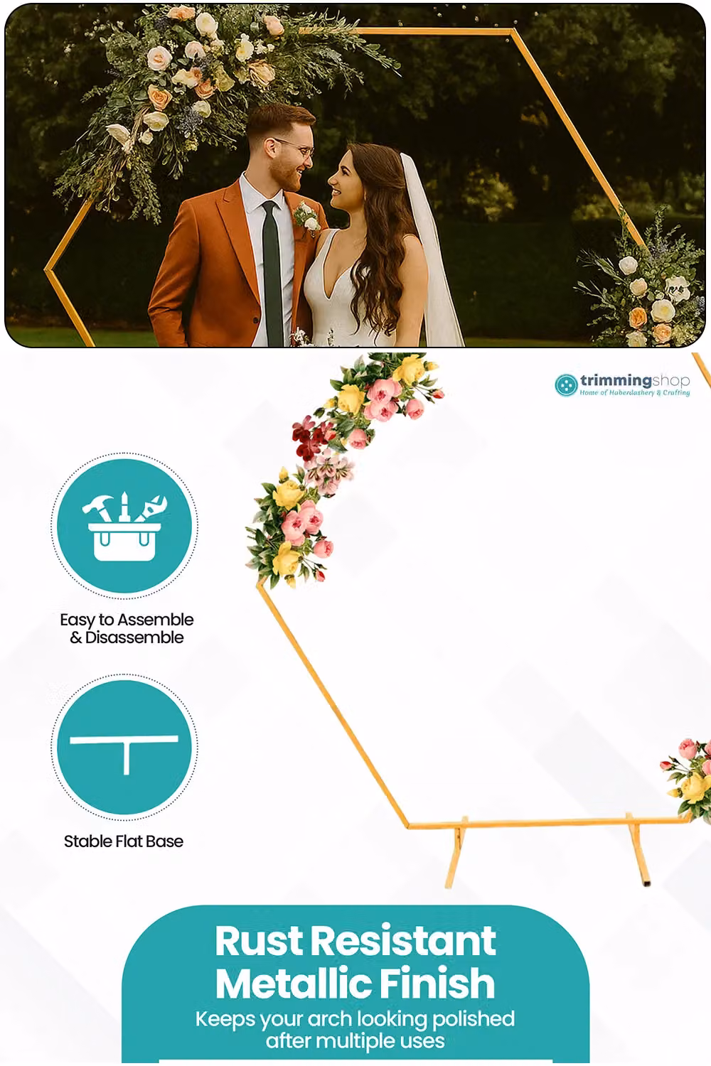 Neel Blue Gold Hexagon Arch Metal Backdrop Stand for Weddings and Parties, Height: 198.12 cm – 3