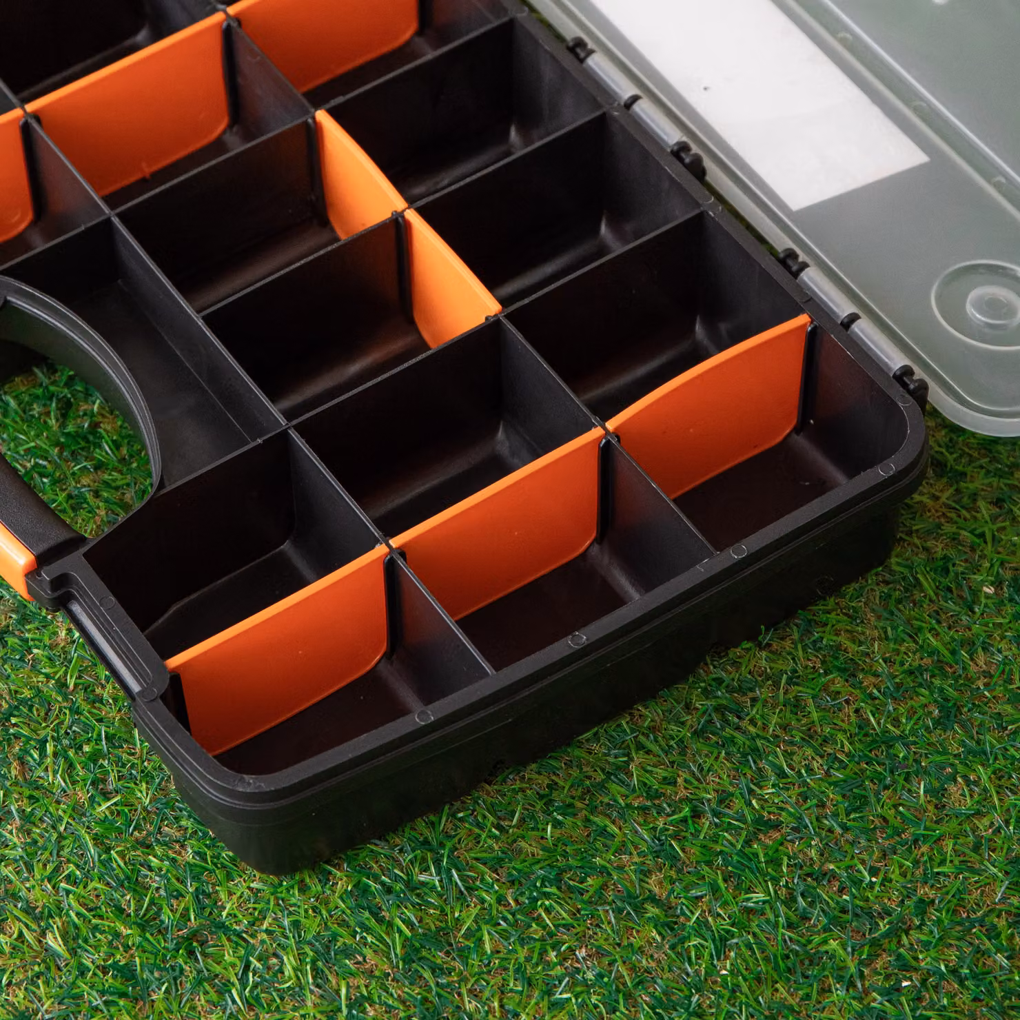 Samuel Alexander 15 Compartment Plastic Storage Box with Lid, Black and Transparent – 5