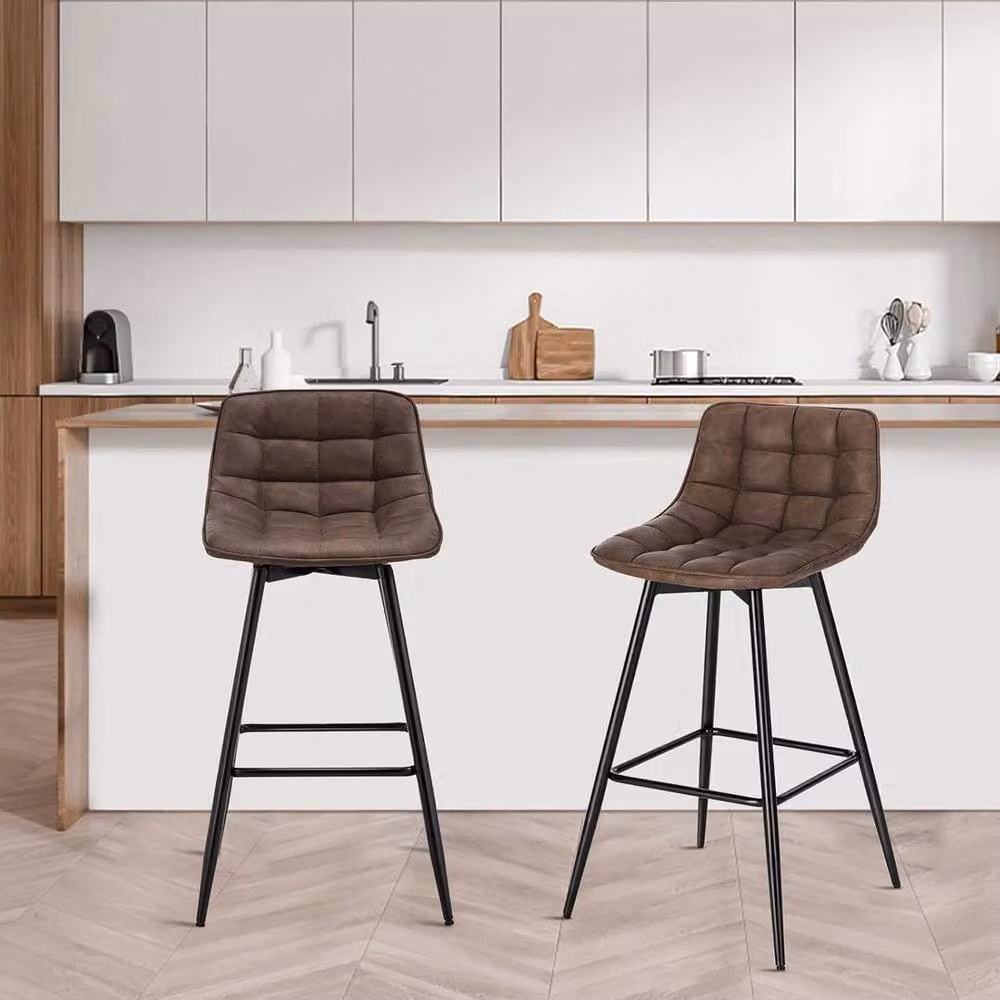 SPETLEK Modern Swivel Bar Stools Set of 2 in Brown Faux Leather – 2