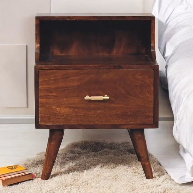 Artisan Furniture Mango Wood T-bar Raised Back Bedside Table in Brown