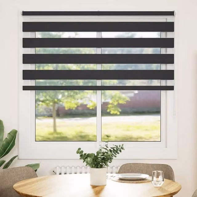 Berkfield Home Zebra Day and Night Blind in Black Polyester, W: 145 cm, H: 150 cm