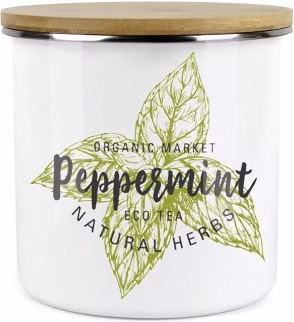 Purely Home Green Label Herbs Storage Canister - Peppermint - White and Green Enamel Metal