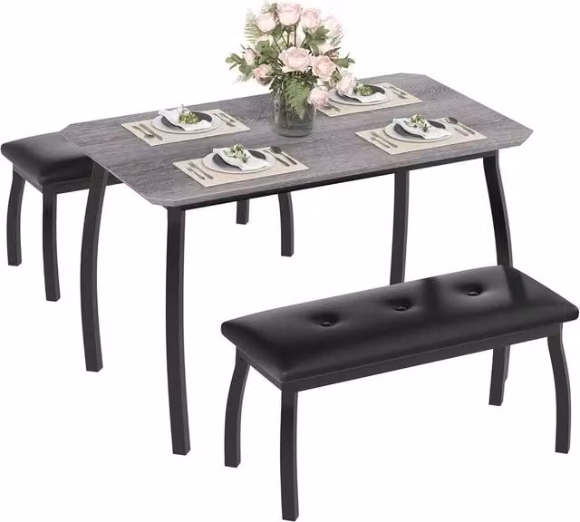 VOGREX 3-Piece Modern Kitchen Dining Table Set with 2 Upholstered Benches, Multicolour, W/D/H: 120 x 65 x 76 cm – 1