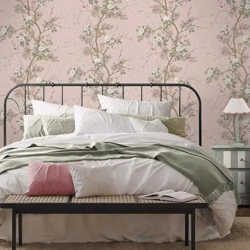 Belgravia Decor Bridget Delicate Floral Oriental Themed Matte Finish Wallpaper in Blush Pink – 2
