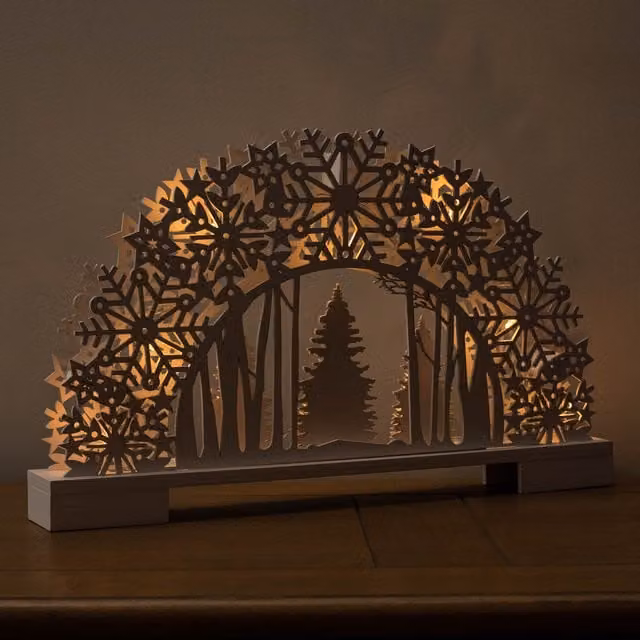Samuel ALEXANDER White Wooden Snowflake Arch and Christmas Trees with 10 Warm White LEDs, Height: 45 cm – 1