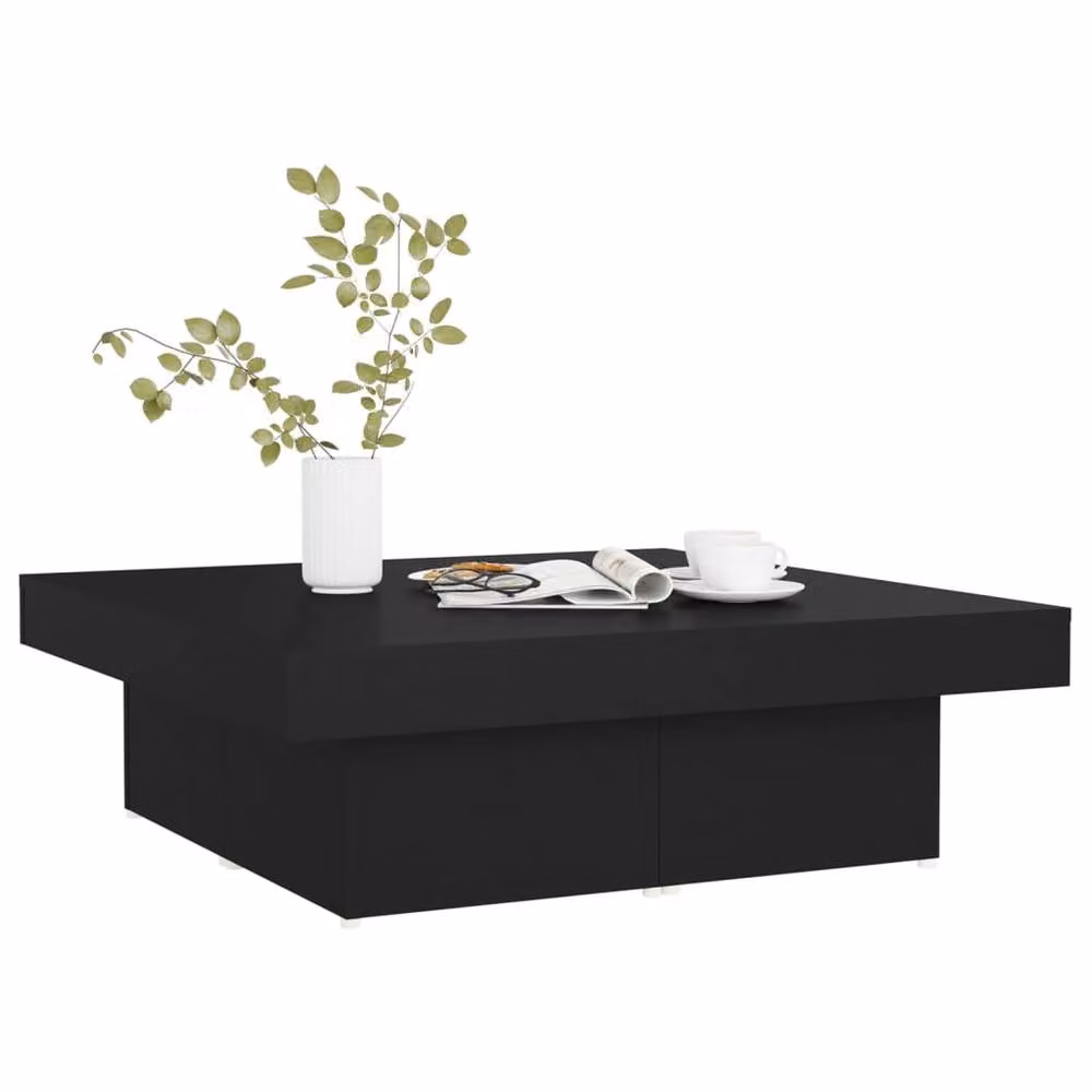 Berkfield Home Modern Black Square Coffee Table in Matt Composite Wood W/D/H: 90 x 90 x 28 cm – 3