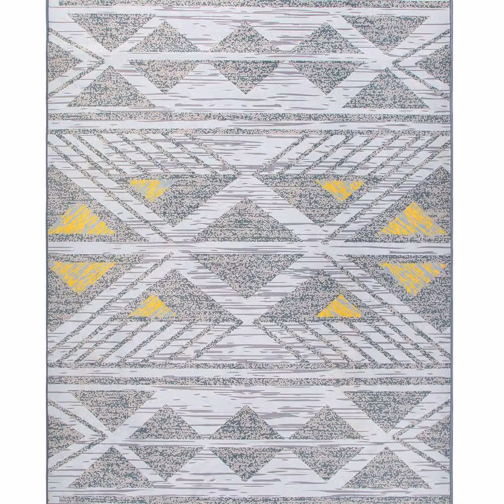 Wyld and Coco Geometric Grey and Yellow Scandinavian Rectangular Rug, W: 160 cm, L: 230 cm – 2