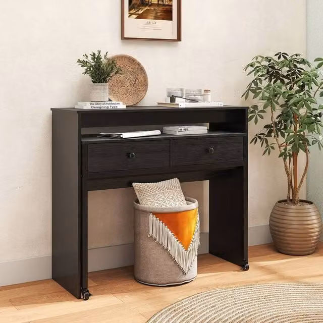 Costway Extendable Computer Desk with Drawers in Black