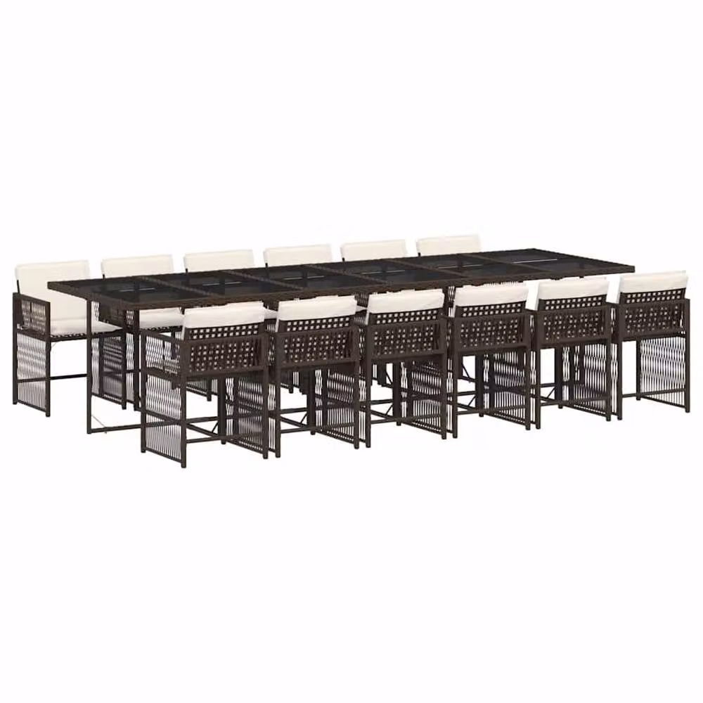Berkfield Home 13 Piece Brown Poly Rattan Garden Dining Set with Cushions – 2