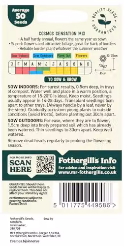 Mr Fothergill's Oh Sow Simple Cosmos Tall Mix Flower Seeds in Red, White and Pink – 2
