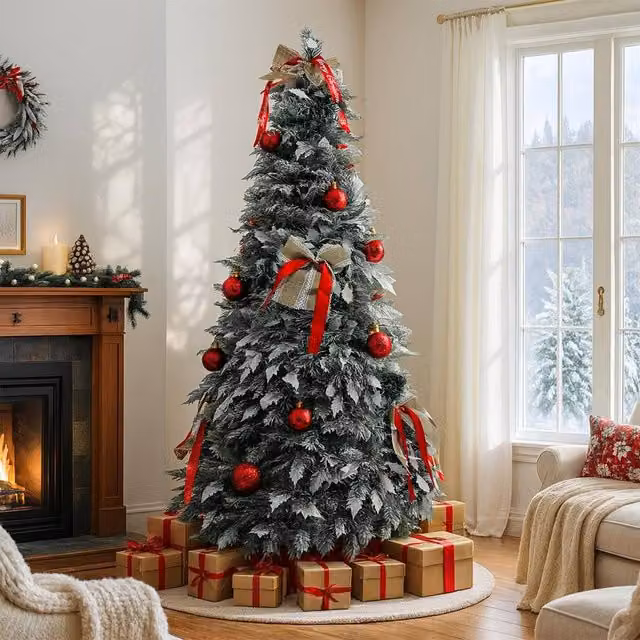 Home Republic Snow Frosted Artificial Christmas Tree with Warm White LED Lights in Green, H 180 cm x W 45 cm – 1