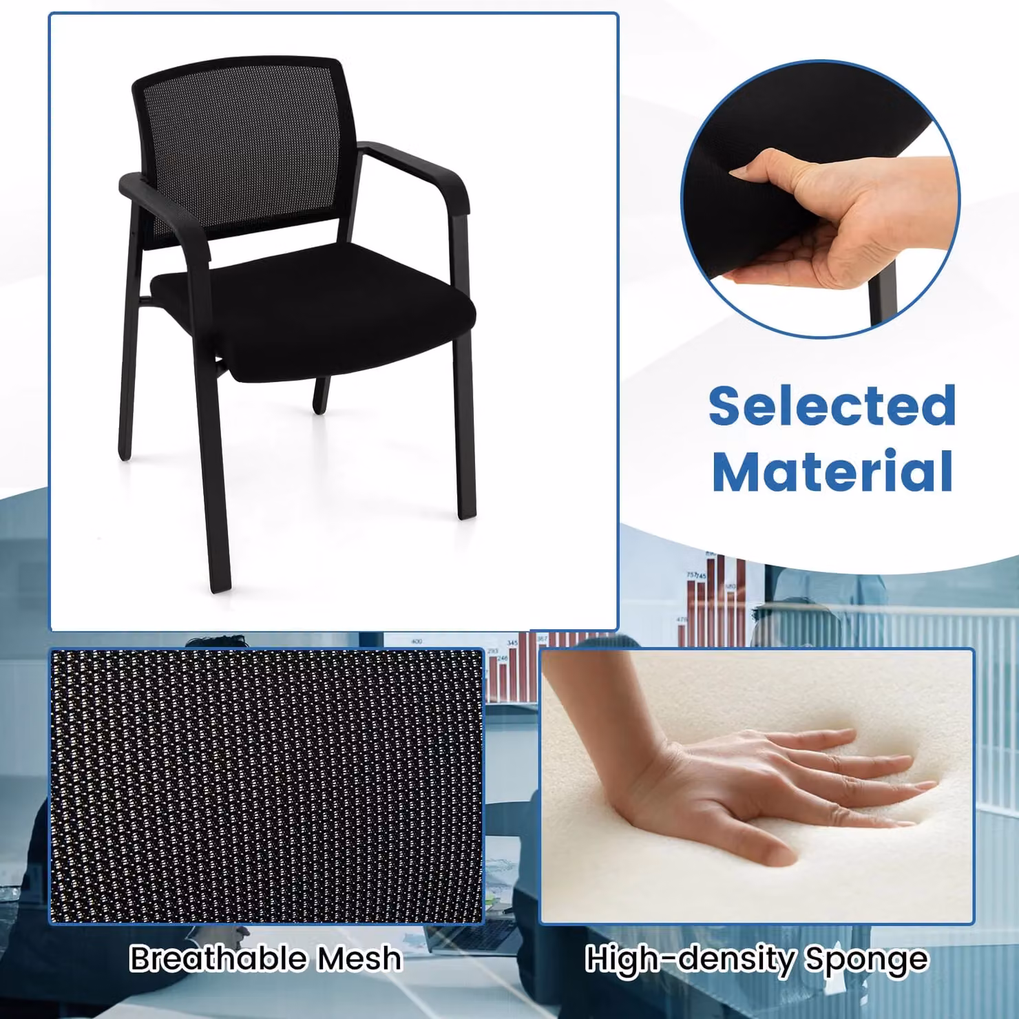 Gymax Set of 4 Stackable Black Mesh Office Chairs with Armrests – 7