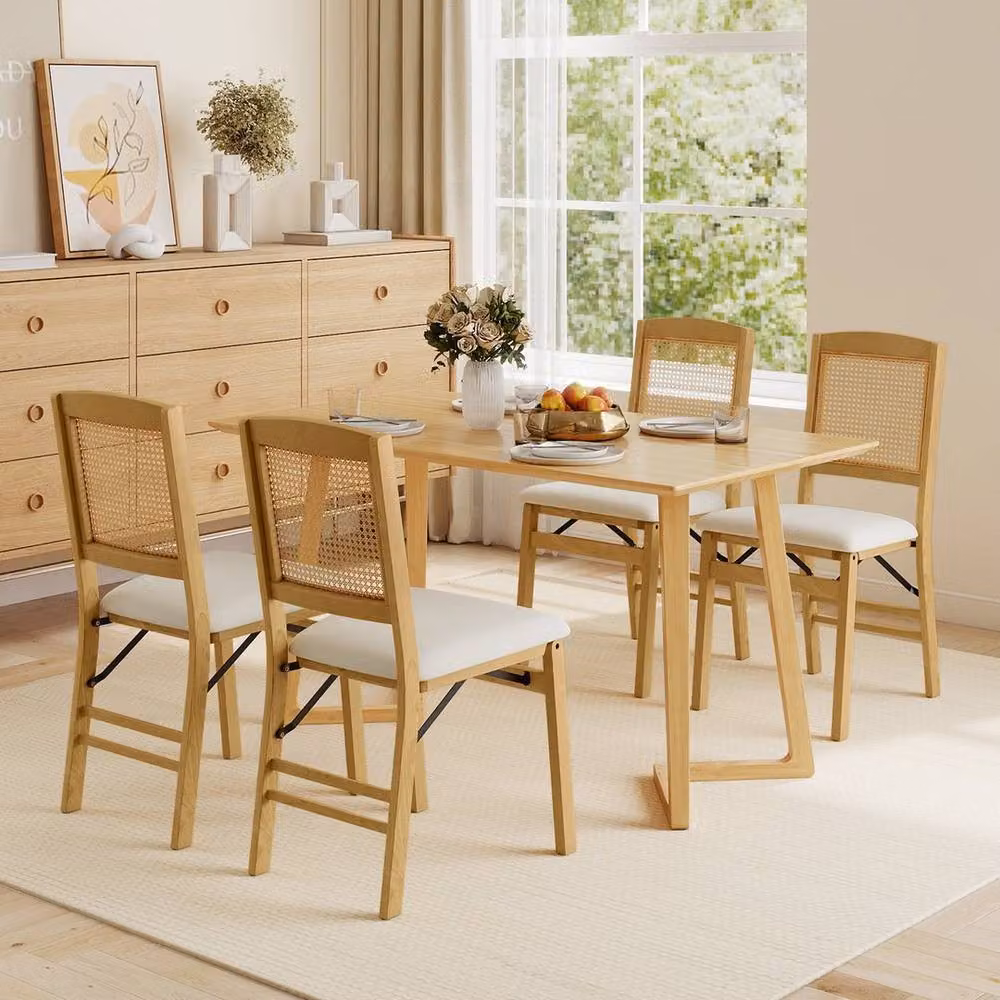 KORVIXA Set of 2 Upholstered Foldable Kitchen Chairs in Beige and Brown – 2