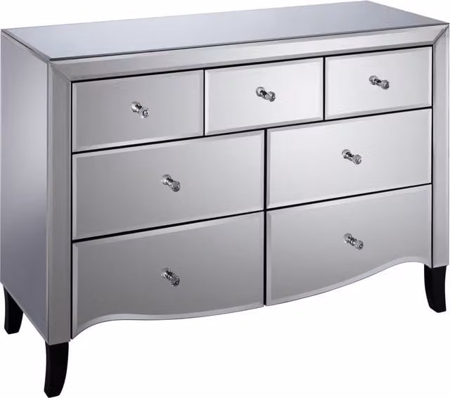Birlea Palermo 3 Over 4 Mirrored Chest of Drawers in Silver and White Glossy Finish