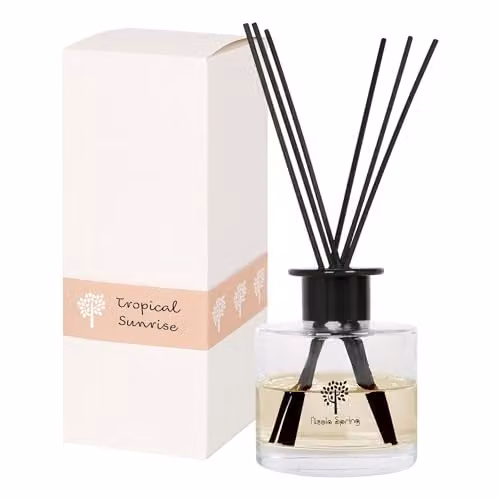 Nicola Spring Tropical Sunrise Reed Diffuser, 200ml, Fruity Summer Scent in a Transparent Glass Jar