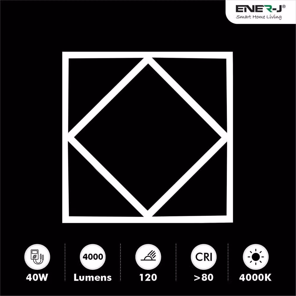 ENER-J Pack of 6 Double Square Borderline Recessed LED Ceiling Lights, White, W/D/H: 60 x 60 cm, 40W, 4000 Lumens – 5