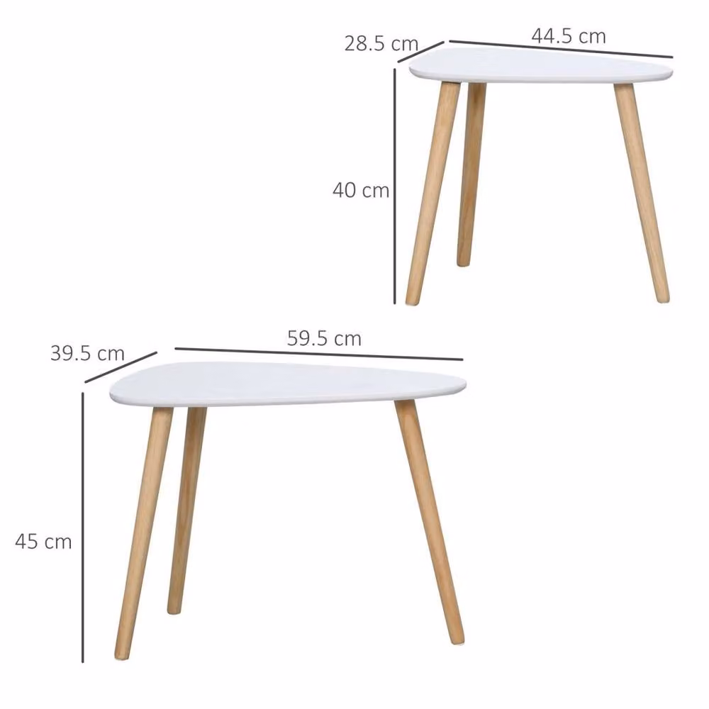 EONLION Set of 2 White Pebble Nested Side Tables with Oval Matt Wood Tops – 2