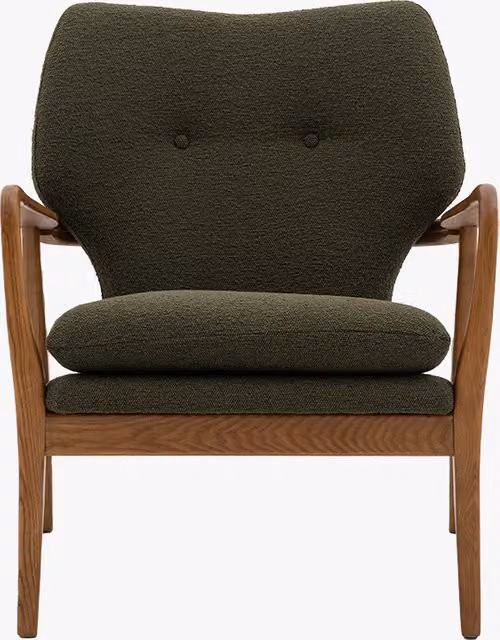 Perch & Parrow Jean Mid-Century Green Bouclé Armchair with Wood Details