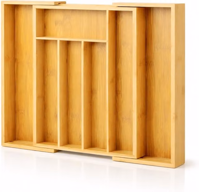 Innoteck Bamboo Cutlery and Utensil Drawer Organiser Tray with Compartments, Brown, Width: 39 cm