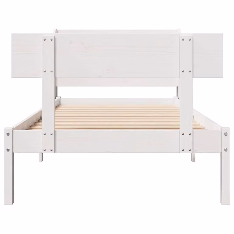 Berkfield Home Rustic White Solid Pine Bed Frame with Side Compartments, W/D/H: 100 x 200 cm
