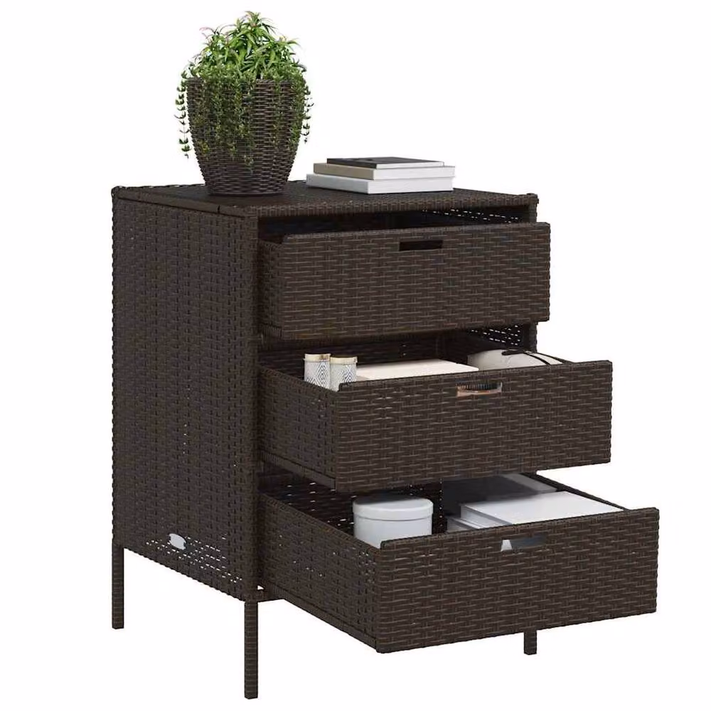 Berkfield Home Garden Storage Cabinet in Brown Poly Rattan and Steel, W/D/H: 55 x 59 x 80 cm – 4