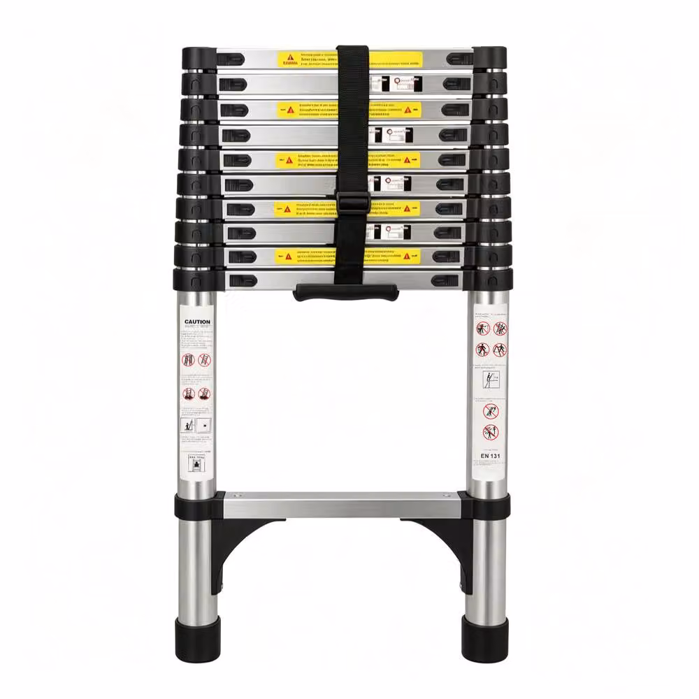 Alivio 2.6m Heavy-Duty Telescopic Aluminium Extension Ladder with Safety Lock and Non-Slip Rubber Feet, 150kg Capacity, Silver – 2
