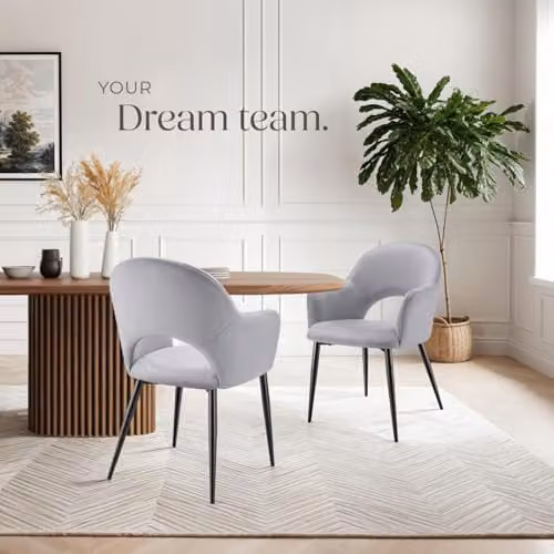 tectake Set of 2 Sasha Dining Chairs in Grey Velvet Look with Metal Legs – 2