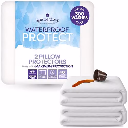 Slumberdown Waterproof Terry Pillow Protectors, 2 Pack, White, W: 50 cm x H: 75 cm – 1
